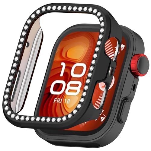 Bling Hülle Kompatibel mit Huawei Watch Fit 4 Cover Hart PC Kristall Diamanten Strass Schutzhülle Bumper Shell Smartwatch, Ohne Displayschutzfolie (Schwarz) von Generisch