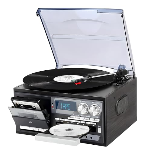 Bluetooth Plattenspieler 3-Gang-Vinyl-Plattenspieler mit eingebauten Lautsprechern, CD- und Kassettenspieler, Staubschutz für Heim- und Vintage-Musikliebhaber Bluetooth Plattenspieler 3-Gang-Vinyl-Plattenspieler mit eingebauten Lautsprechern, CD- und Kassettenspieler, Staubschutz für Heim- und Vintage-Musikliebhaber von Generisch