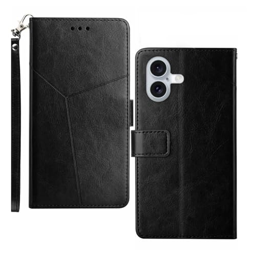 Brieftaschen-Schutzhülle Für iPhone 16/16plus/16pro/16pro Max, Glatte Lederhülle, Kartensteckplatz, Klappständer Mit Handschlaufe, Vollständiger Schutz,16pro,Black von Generisch