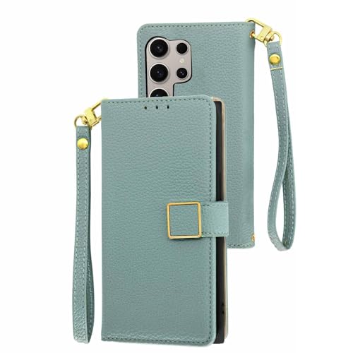 Brieftaschenetui Für Samsung Galaxy S25/S25 Plus/S25 Ultra, Folio-Lederhülle Mit Goldenem Magnetverschluss, Crossbody-Hülle Mit Handschlaufe,S25,Blue von Generisch