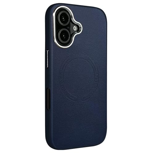 Business-Cover Für iPhone 16/16 Pro/16 Plus/16 Pro Max, Lederhülle Mit Magnetischer Saugnapfhalterung Und Dünnem Faserfutter, Schutz Durch Metallknöpfe,16pro,Blue von Generisch