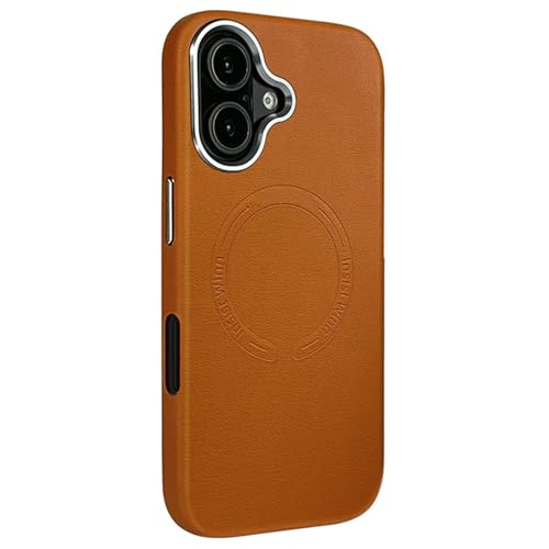 Business-Cover Für iPhone 16/16 Pro/16 Plus/16 Pro Max, Lederhülle Mit Magnetischer Saugnapfhalterung Und Dünnem Faserfutter, Schutz Durch Metallknöpfe,16pro,Orange von Generisch