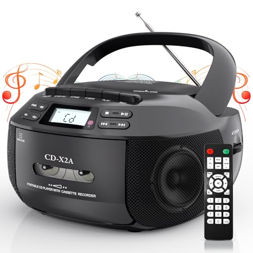 CD Player Boombox Kassette Combo mit Bluetooth, AM/FM Radio, Fernbedienung, Dual Lautsprecher Stereo Sound, Dual Power Supply, Kassettenspieler für Zuhause CD Player Boombox Kassette Combo mit Bluetooth, AM/FM Radio, Fernbedienung, Dual Lautsprecher Stereo Sound, Dual Power Supply, Kassettenspieler für Zuhause von Generisch