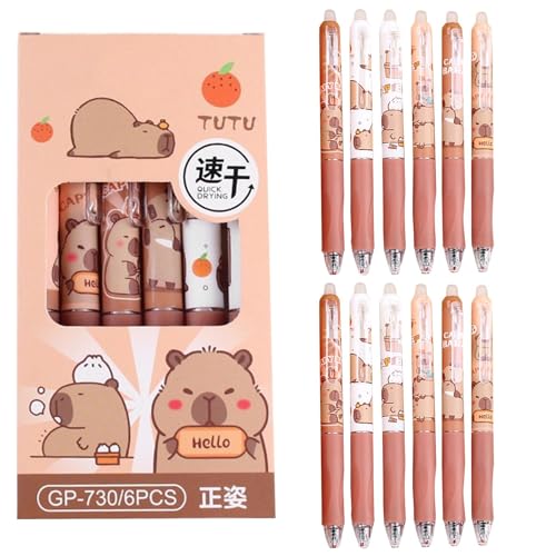 Capybara Stifte Tier Kugelschreiber Einziehbare Gelstift - 12stk Schnelltrocknende Tintenstifte mit Cartoon Motiv, Tintenstift Capybara Rollerball Stift 0,5mm Feiner Spitze Glatter Schreibstift von Generisch