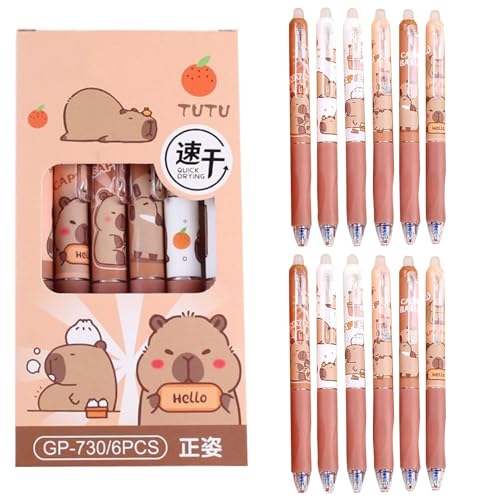 Capybara Stifte Tier Kugelschreiber Einziehbare Gelstift - 12stk Schnelltrocknende Tintenstifte mit Cartoon Motiv, Tintenstift Capybara Rollerball Stift 0,5mm Feiner Spitze Glatter Schreibstift von Generisch