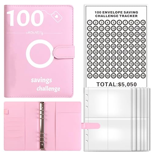 Challenge-Ordner Mit 100 Umschlägen,Geldspar-Challenge-Ordner Mit 100 Umschlägen, A5-Sparordner Mit Geldumschlägen,Reusable Budget Binder Book Savings Challenges Binder von Generisch