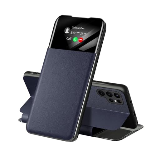 Cover Für Samsung Galaxy S24 Ultra/S24 Plus/S24，mit Smart Sichtfenster Premium Leder Schutzhülle, klappbarer Ständer Handy Hülle(Blau,S24 Ultra) von Generisch
