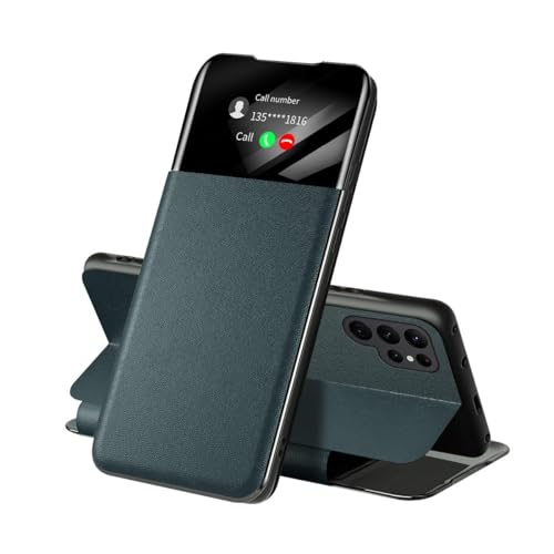 Cover Für Samsung Galaxy S24 Ultra/S24 Plus/S24，mit Smart Sichtfenster Premium Leder Schutzhülle, klappbarer Ständer Handy Hülle(Green,S24 Plus) von Generisch