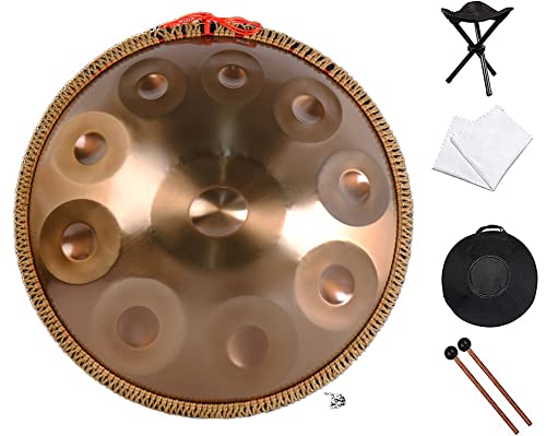 D-Moll Handpan Drum 10 Noten Steel Drum Percussion - Yoga/Meditation/Zen Education - Inklusive Tasche, Schlägel, Ständer und Tuch - Handpfanne für Entspannung und Kreativität von Generisch