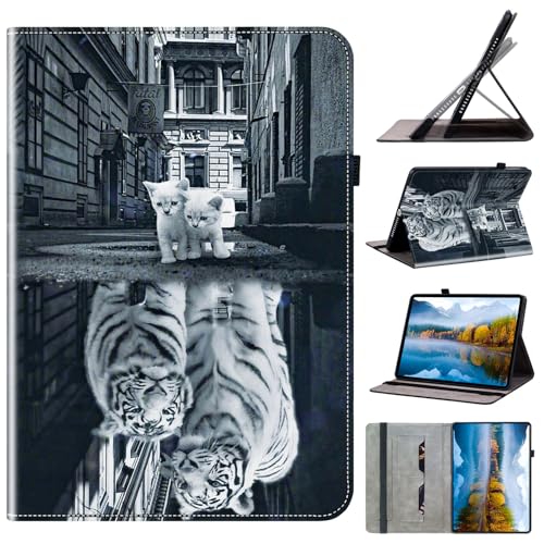 DayQiQiPu PU Ledertasche für Amazon Fire Max 11 Tablet (11 Zoll, 13th Generation, 2023 Freigabe, Modell: KFSNWI) Katze und Tiger Muster Flip Tablet Hülle Kartenschlitz Ständer Schutzhülle 05 von Generisch