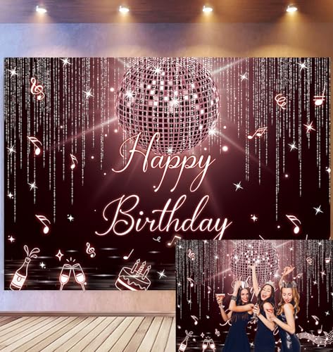 Disco-Geburtstags-Hintergrund, Discokugel-Hintergrund für Fotografie, Retro-Glitzer, Roségold, Disco, Happy Birthday, Banner, Frau, Disco-Mottoparty-Dekorationen (Roségold, 2,7 x 1,5 m) von Generisch