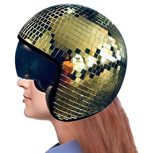 Discokugel Hüte, Disco Dekor Helme Mit Einziehbarem Visier, Glitzer Spiegel Glas Discokugel Hut Helm, Glas Discokugel Hut Helm Für Damen Herren Dj Club Bühne Bar Party Hochzeit Dance (Gold) von Generisch