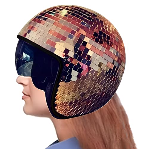 Discokugel Hüte, Disco Dekor Helme Mit Einziehbarem Visier, Glitzer Spiegel Glas Discokugel Hut Helm, Glas Discokugel Hut Helm Für Damen Herren Dj Club Bühne Bar Party Hochzeit Dance (Roségold) von Generisch