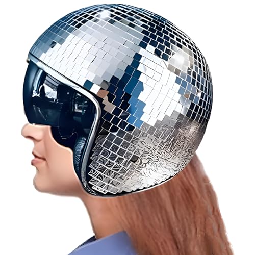 Discokugel Hüte, Disco Dekor Helme Mit Einziehbarem Visier, Glitzer Spiegel Glas Discokugel Hut Helm, Glas Discokugel Hut Helm Für Damen Herren Dj Club Bühne Bar Party Hochzeit Dance (Silber) von Generisch