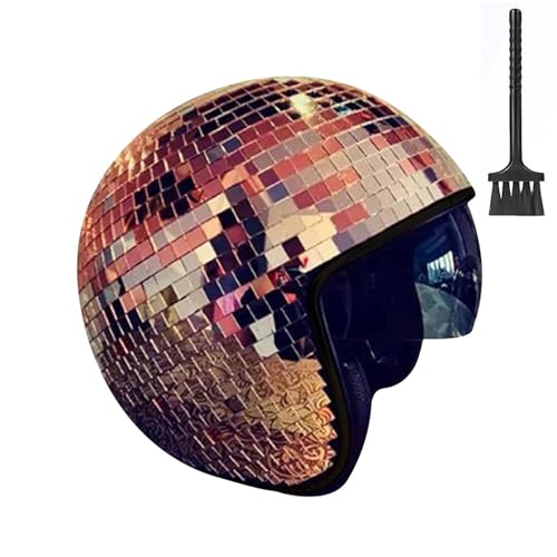 Discokugel Hüte - Disco Dekor Helme mit Einziehbarem Visier, Glitzernde Party-Hüte für Festivals und Events, Spaßige Disco Hüte für Erwachsene mit einem Reinigungsbürste (Braun) von Generisch