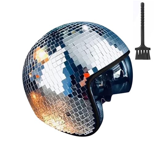 Discokugel Hüte - Disco Dekor Helme mit Einziehbarem Visier, Glitzernde Party-Hüte für Festivals und Events, Spaßige Disco Hüte für Erwachsene mit einem Reinigungsbürste (Silber) von Generisch