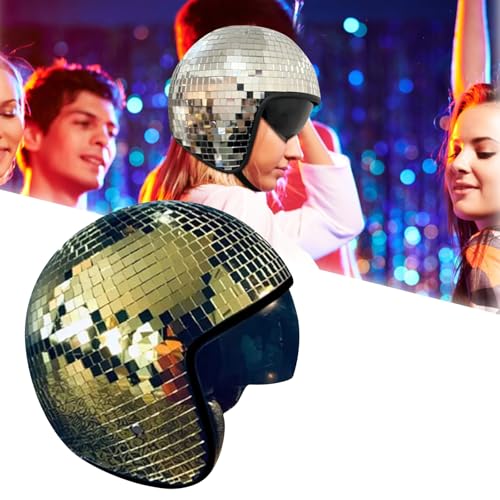 Discokugel Hüte - Diskokugel Helm, Disco Ball Helm, Glitzer Spiegel Glas Discokugel Hut Helm, Disco-Spiegel-Glitzerball-Helme Mit Einziehbarem Visier, Glitzer Spiegel Glas Disco Ball Hut (Gold) von Generisch