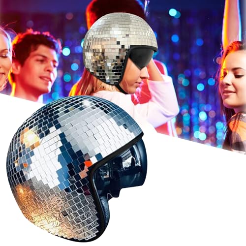 Discokugel Hüte - Diskokugel Helm, Disco Ball Helm, Glitzer Spiegel Glas Discokugel Hut Helm, Disco-Spiegel-Glitzerball-Helme Mit Einziehbarem Visier, Glitzer Spiegel Glas Disco Ball Hut (Silber) von Generisch