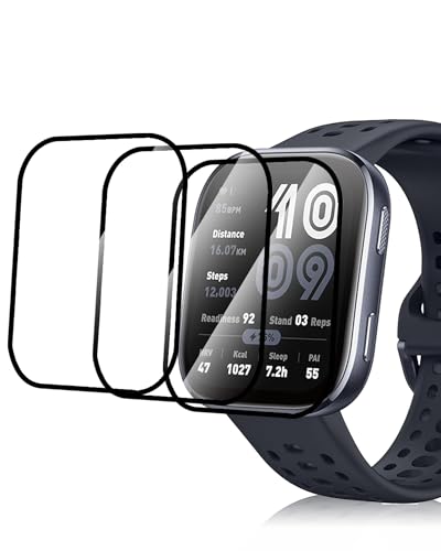 Displayschutzfolie aus gehärtetem Glas für Amazfit Bip 6 Smart Watch 46 mm Smartwatch mit hohem Aluminium-Fuchsrand – Schützen Sie Ihr Gerät mit strapazierfähiger Folie, 3 Stück von Generisch