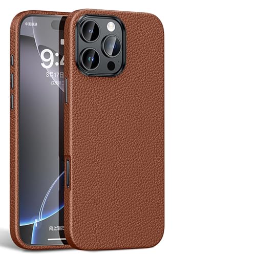 Echtlederhülle Für iPhone 16/ 16Plus/ 16Pro/ 16 Pro Max, Magnetische Saugnapf-Abdeckung, Faserfutter, Innenschale, Ultradünne Hülle,16pro max,Brown von Generisch