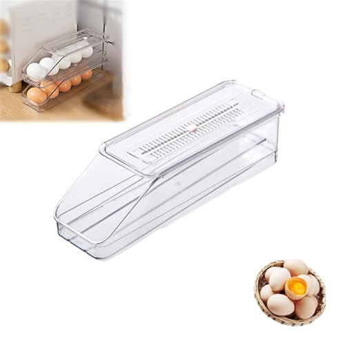 Eierbehälter for den Kühlschrank, automatisch rollendes Eiertablett for den Kühlschrank mit Deckel, platzsparender Eier-Organizer for die Kühlschrank-Arbeitsplatte von Generisch