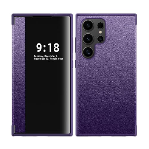 Flip-Case für Samsung Galaxy S25 Ultra/S25 Plus/S25, Smart Clear View Window Slim Leder hülle Stoßfeste Schutzhülle, Lila, S25 Ultra von Generisch