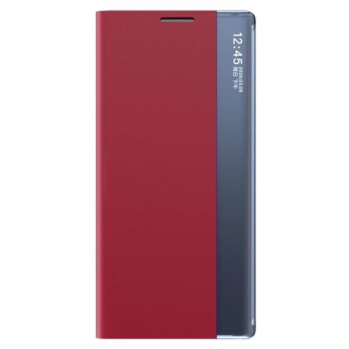 Flip-Case für Samsung Galaxy S25 Ultra/S25 Plus/S25, View Clear Smart Window Leder hülle Hart-PC Ständer Magnetverschluss Schutzhülle,Rot,S25 Plus von Generisch