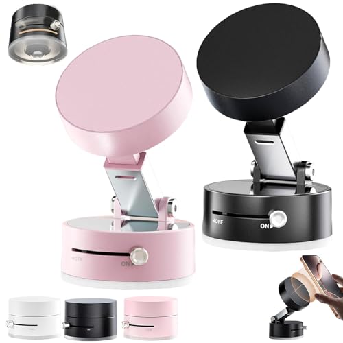 Foldable Portable Vacuum Magnetic Cell Phone Holder, Vacuum Suction Magnetic Phone Stand, 2025 New 360° Rotatable Double-Sided Vacuum and Magnetic Adsorption Adjustable Phone Mount (Schwarz+Rosa) von Generisch