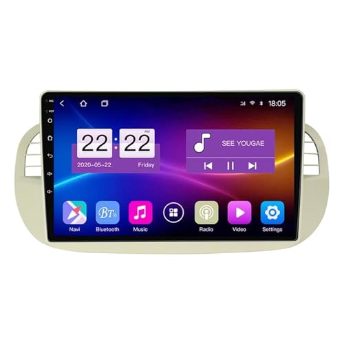 Für Fiat 500 9 Zoll Android 12 IPS Touchscreen Autoradio mit kabellosem CarPlay Android Auto Unterstützung DAB DSP BT 5.0 RDS HiFi GPS Navigation FM AM Rückfahrkamera SWC (B,8Core + 4G + 64G + von Generisch