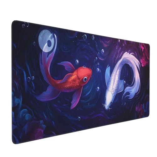 Gaming Mauspad 800x300mm, Roter Fisch Mauspad XXL, Großes Mousepad Gaming mit Vernähten Kanten und rutschfeste Gummibasis, Verbessert Präzision und Geschwindigkeit, für PC/Gamer/Büro P1658 von Generisch