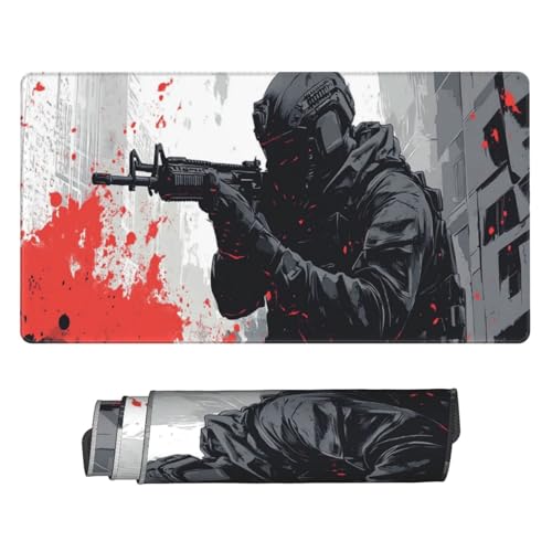 Gaming Mauspad 900x500mm Groß Laptop Mousepad XXL - Schwarzer Soldat Mouse Pad mit Vernähten Kanten und Rutschfester Gummibasis - Verbessert Präzision Geschwindigkeit - für Zuhause Gaming Büro C7366 von Generisch