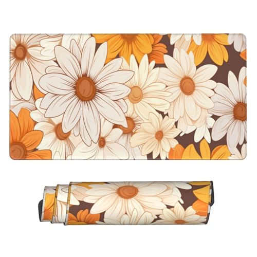 Gaming Mauspad XXL 1000x400 mm Mousepad Groß, Wasserdicht Tastatur Mouse Pad Weiße Blumen Großes Tischunterlage, mit Vernähte Kanten und Rutschfester Gummibasis Desk Mat für Gaming, Büro P4533 von Generisch