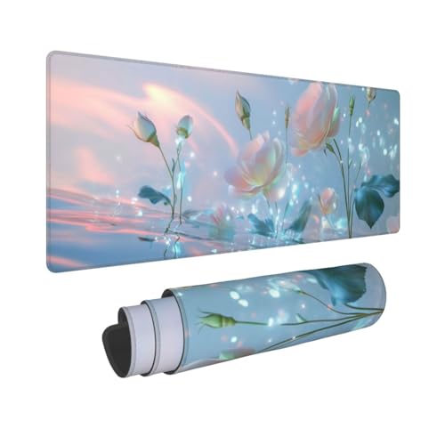 Gaming Mauspad XXL 1200x600mm Mousepad Groß Rosa Blumen Mauspads Gaming mit Vernähte Kanten und rutschfeste Gummibasis, Verbessert Präzision und Geschwindigkei, für PC/Laptop/Computer/Büro, P1743 von Generisch