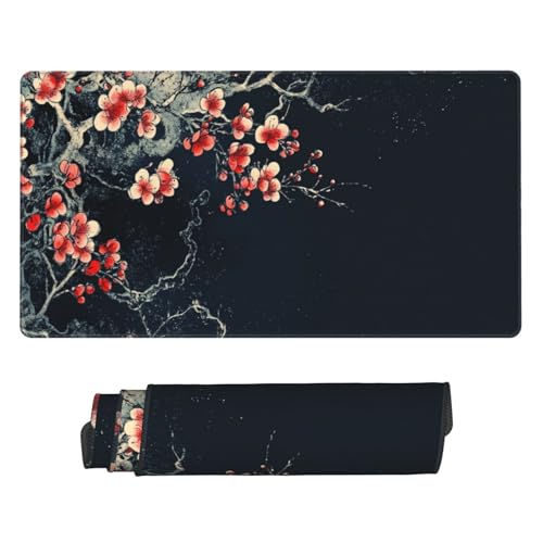 Gaming Mauspad XXL 1500x800 mm Mousepad Groß, Wasserdicht Tastatur Mouse Pad Roter Baum Großes Tischunterlage, mit Vernähte Kanten und Rutschfester Gummibasis Desk Mat für Zuhause, Gaming, Büro P5832 von Generisch