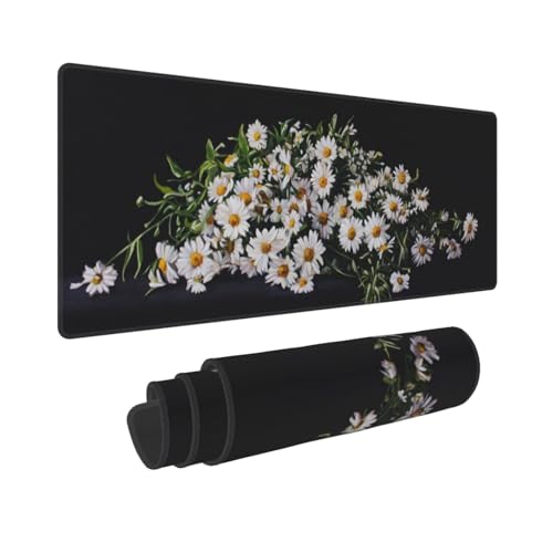 Gaming Mauspad XXL 1500x800mm Mousepad Groß Weiße Blumen Mauspads Gaming mit Vernähte Kanten und rutschfeste Gummibasis, Verbessert Präzision und Geschwindigkei, für PC/Laptop/Computer/Büro, P94 von Generisch
