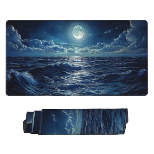 Gaming Mauspad XXL 700x300 mm Mousepad Groß, Wasserdicht Tastatur Mouse Pad Blaue Welle Großes Tischunterlage, mit Vernähte Kanten und Rutschfester Gummibasis Desk Mat für Zuhause, Gaming, Büro P5743 von Generisch