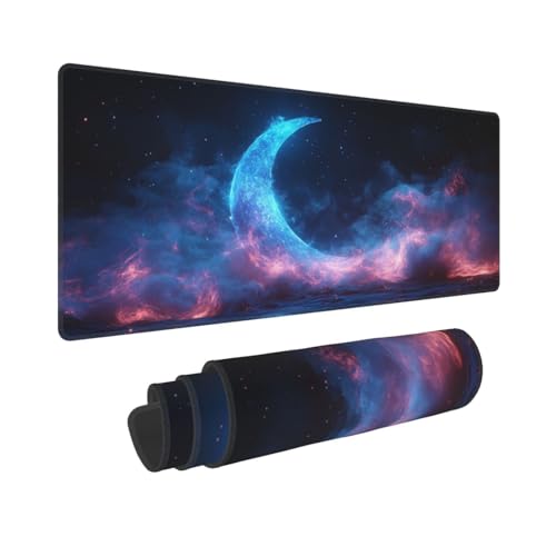 Gaming Mauspad XXL 700x300mm Mousepad Groß Blauer Mond Mauspads Gaming mit Vernähte Kanten und rutschfeste Gummibasis, Verbessert Präzision und Geschwindigkei, für PC/Laptop/Computer/Büro, P308 von Generisch