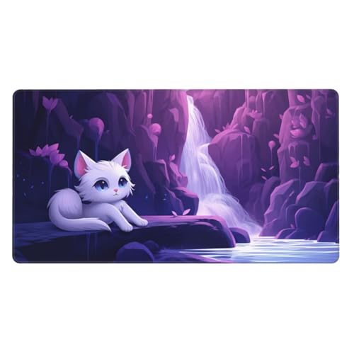Gaming Mauspad XXL 700x400x4mm Großes Mousepad mit Ernähten Kanten, Wasserdicht und rutschfest Tastatur Matte, Verbessert Präzision und Geschwindigkeit, für Büro, PC, Laptop Pad Lila Kätzchen Y6883 von Generisch