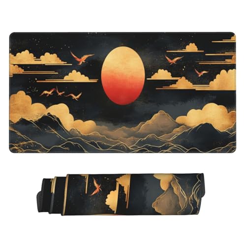 Gaming Mauspad XXL Große Erweiterter Mousepad 1500x600mm, Rote Sonne Mauspad, mit Vernähte Kanten und rutschfeste Gummibasis Mouse Pad Verbessert Präzision und Geschwindigkei, für Home Office C4159 von Generisch