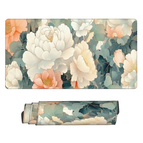 Gaming Mauspad XXL Große Erweiterter Mousepad 1500x600mm, Weiße Blumen Mauspad, mit Vernähte Kanten und rutschfeste Gummibasis Mouse Pad Verbessert Präzision und Geschwindigkei, für Home Office C6211 von Generisch