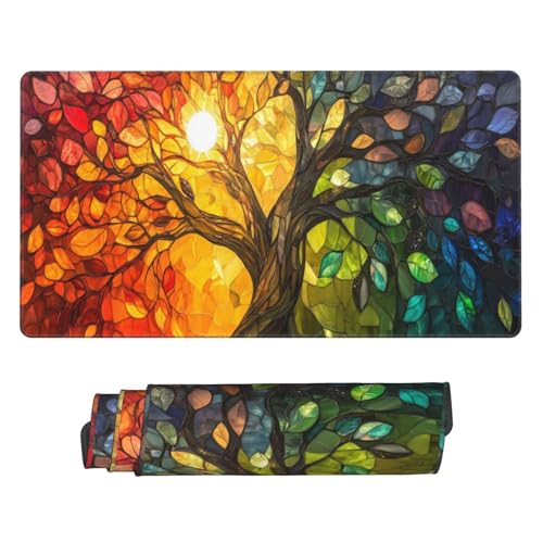 Gaming Mauspad XXL Große Erweiterter Mousepad 1600x800mm, Bunter Baum Mauspad, mit Vernähte Kanten und rutschfeste Gummibasis Mouse Pad Verbessert Präzision und Geschwindigkei, für Home Office C2717 von Generisch