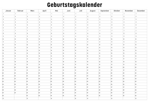 Geburtstagskalender, Kalender im L- Format DIN A3 (420 x 297 mm). Wandplaner mit sehr viel Platz für Beschriftungen wie Geburtstage und Termine, jedes Jahr gültig von Generisch