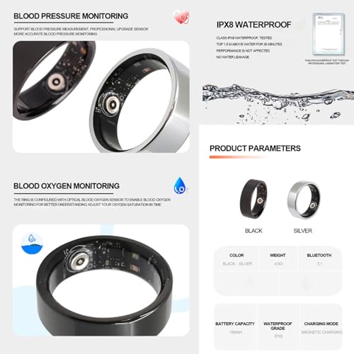 Generisch 2025 Smartringe Für Damen, Mit Herzfrequenz/SpO2/Schlafmonitoring/Schrittzähler/Kalorienzähler Schrittzähler Ring Damen IPX8 Wasserdicht App Ohne Abonnement R70530,Silver-7# Generisch 2025 Smartringe Für Damen, Mit Herzfrequenz/SpO2/Schlafmonitoring/Schrittzähler/Kalorienzähler Schrittzähler Ring Damen IPX8 Wasserdicht App Ohne Abonnement R70530,Silver-7# von Generisch