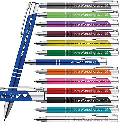 Generisch 25x Kugelschreiber mit Gravur | Emojis Gravur | Auswahl 13 Farben | Personalisierte Werbekugelschreiber mit Wunschgravur | (Blau, 25 Stück) von Generisch