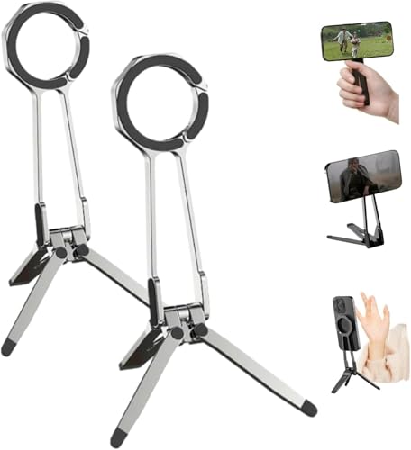 Generisch 360° Rotating Magnetic Phone Stand, Multi Angle Tri Fold Cell Phone Holder, Handheld Phones Grip, Magnetic Phones Tripod Stand, Convenient for Taking Photos (Sliver*2pcs) von Generisch