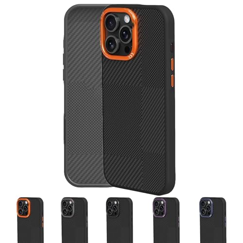 Generisch CoreEdge BlackGold Carbon Case, Magnetic Phone Case, Magnetic Ready & Lens Protection, Carbon Fiber Texture Simple Business, for iPhone 16/15/14/13 pro max (14 Plus,Orange) von Generisch