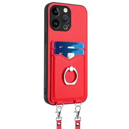 Generisch Crossbody-Hülle Für iPhone 16/16 Plus/16 Pro/16 Pro Max, Langer Schultergurt, Lederabdeckung, Kartenfach Auf Der Rückseite Mit Ring, Schlanke Hülle,16pro max,Red von Generisch