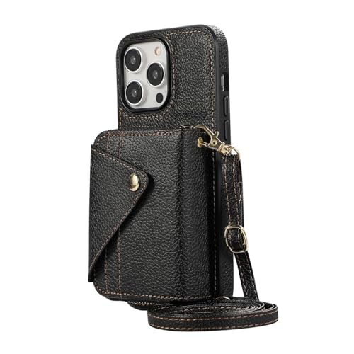 Generisch Crossbody-Hülle Für iPhone 16/16 Pro/16 Plus/16 Pro Max, Langer Schultergurt, Leder-Geldbörsenhülle Mit Kartenfach, Handyhülle Für Damen,16pro,Black von Generisch