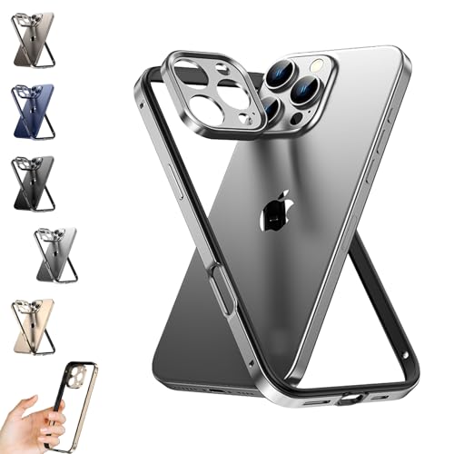 Generisch Cyanshell Metal Frame Flat Corner Silicone Case for iPhone, Cyanshell for iPhone 13/14/15/16 Plus Pro Max, Drop Protection (Silver,15 Pro) von Generisch