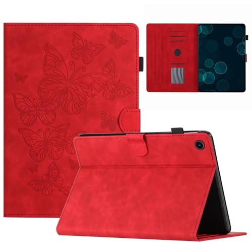 Generisch DayQiQiPu Hülle für Huawei MediaPad M5 8,4 Zoll SHT-AL09/ W09 Schmetterling Muster Halter Ständer Magnetverschluss Flip Schutzhülle mit Auto Schlaf/Aufwach,Rot von Generisch